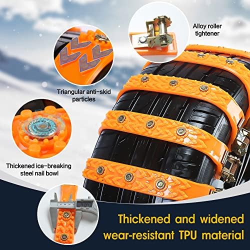 Snow Chains, Anti Slip, Non-metallic, Emergency Tire Chains Suitable for Cars, Trucks, Pickup, SUVs with Tire Width of 245-275mm(14 Pack, Yellow)