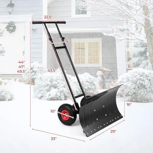 IRONMAX 29" Wide Ergonomic Snow Shovel for Driveway with Wheels, Black