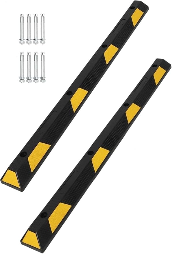 GlowSol 72 inch Rubber Parking Curb Wheel Stop 2 Pack, 6ft Heavy Duty Synthetic Rubber Speed Bump for Parking Lot Driveway, Yellow & Black - Premium 90%+ Rubber Curb with 8 Nails & Gloves