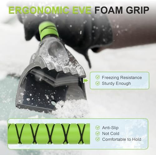 Snow Brush with Ice Scraper 33 inch, 2 in 1 Extendable Snow Removal for Cars with Foam Grip and 360° Pivoting Brush Head, Heavy Duty Snow Cleaner for Auto Truck SUV