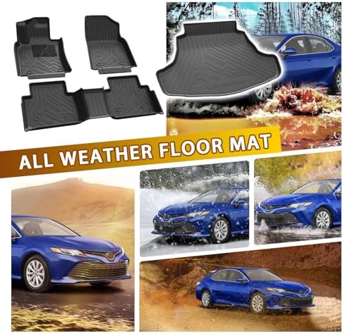 Powerty Floor Mats Cargo Liner for Toyota Camry 2018-2024 FWD Only (Not Fit Hybrid or AWD) All Weather 3D TPE Anti-Slip Car Protection, 1st & 2nd Row Set with Rear Cargo Mat Accessories