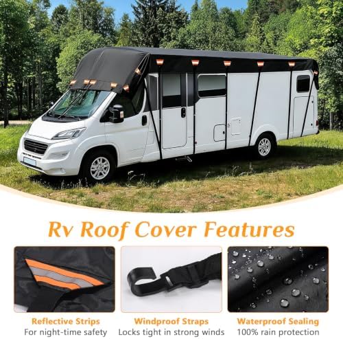 2026 Upgraded Heavy Duty RV Roof Cover,3000PA Waterproof Camper Top Cover with 16 Adjustable Buckles & 16 Reflective Reinforcement,16ft to 44ft for Travel Trailer Pop-Up Camper