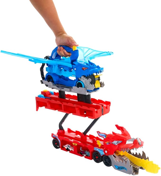 Hot Wheels City Toy Car Track Set, Ultimate Dual Dragon Transporter & 2 Die-Cast Cars, Large-Scale Dragon & Detachable Dragon, Stores 20+ Vehicles