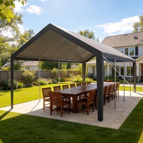 13x25 Heavy Duty Carport, Extra Length, Grey