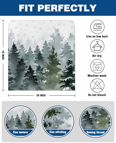 Misty Foggy Trees Chair Back Covers Set of 6 Winter Forest Christmas Snowflake Dark Green Washable Removable Chair Cover Slipcover Protector for Dining Room Hotel Party Holiday Decor