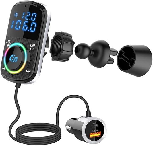 Bluetooth FM Transmitter for Car, Wireless Bluetooth 4.1 in-Car Radio Adapter Car Kit with Handsfree Calling, 3 USB Ports, LED Display, Stereo 4 Modes Music Play
