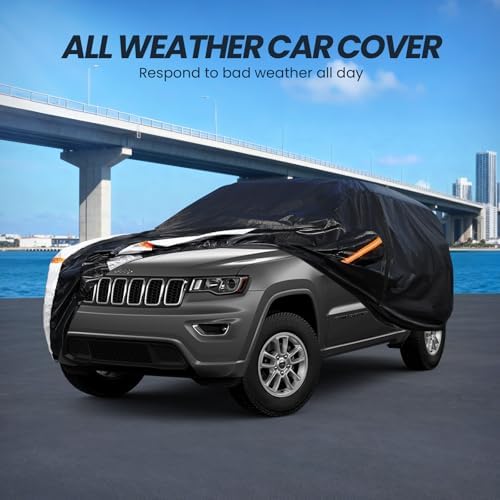 Multi-Layer Car Cover Custom Fit for Jeep Cherokee(2013-2026), 100% Waterproof All Weather for Automobiles, Gift with Towel, Heavy Duty Car Covers for Rain Sun UV Protection with Door Zipper