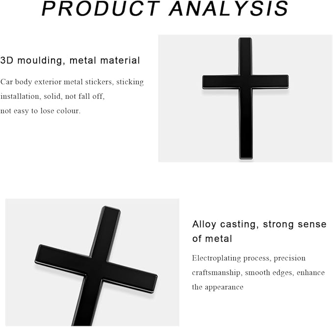 DXNQ Metal Jesus Christ Cross Badge Stickers, 2.5"×1.8" Alloy 3D Individual Car Cross Sticker, Self Adhesive Scratch Covering Cross Emblem Decal for Car Body Fender Tail (Black)