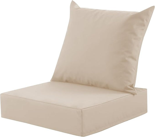 Outdoor Deep Seat Cushion Set, 24x24 Inch Water-Resistant & Fade-Resistant Outdoor Chair Cushions, Patio Furniture Cushions with Removable Cover for Patio Chair, Sofa, Beige (Set of 1)