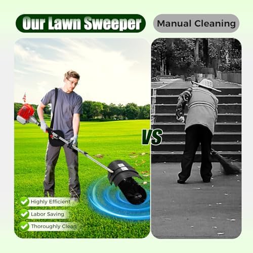 Handheld Walk Behind Gas Powered Lawn Sweeper, 52cc 2.3HP 2-Stroke Engine with 20.47-Inch Brush for Leaves & Debris, Driveway, Sidewalk, Outdoor Hand Held Gas Power Broom & Lawn Clippings Removal Tool