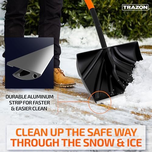Snow Shovel Heavy Duty for Driveway with Ergonomic Handle to Use Without Backpain for Home Garage Car - Snow Shovel with 18 Inch Blade Large Capacity and 58 Inch Long Ergonomic Handle (Black)