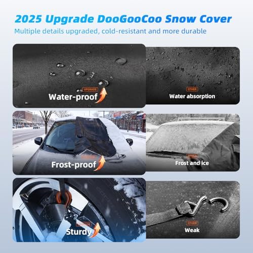 DooGooCoo [Upgraded] Car Windshield Cover for Ice and Snow [700D Waterproof Fabric]-Windshield Snow Cover for Winter Snow & Frost, Suitable for Car, Sedan and SUV