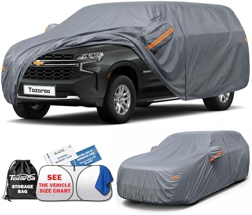 SUV Cover Waterproof All-Weather,Outdoor Full Exterior Car Covers Custom Fit for Chevrolet Suburban Express,Ford Excursion,GMC Yukon XL,Jeep Wagoneer,Grand Wagoneer,etc Size S5(See Size Chart)