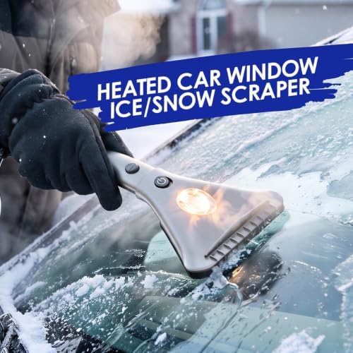 ZONETECH Heated Car Window Ice/Snow Scraper Extendable Auto Windshield Heated Scraper with LED Light,12V Electric Heating, Car Ice & Snow Removal Tool Stocking Stuffer (Silver, 1-Pack)