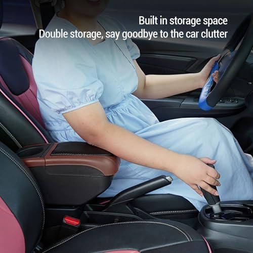 Universal Car Armrest Box with 5 USB ports and 1 Type-C port Double Layer Car Organizers and Storage Car Arm Rest Console Organizer for SUV Truck Car (Brown)