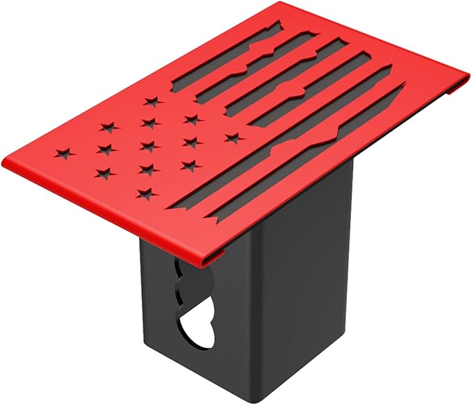 Heavy Duty Hollow Out American Flag Metal Trailer Hitch Cover for 2-inch Receiver (with 5/8-inch Pin Dia Anti-Theft Hitch Lock, Red&Black)