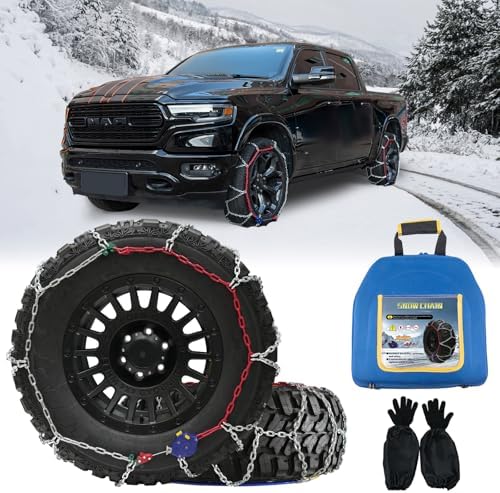 NEOCHIAEVO Auto Tightening Snow Chains Tire Chains, 4.6mm Diameter, 1-Minute Quick Install, Universal Fit for Car/SUV/Pickup Truck, Multi-Weather Emergency Traction, Set of 2, HYR-A