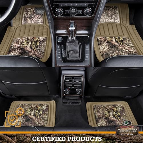 Mossy Oak Camo Trimmable Floor Mats - All Weather Protection - Trim to Fit for Car, SUV, Van, Trucks - Official Licensed Product (4 Pcs) - Beige Color