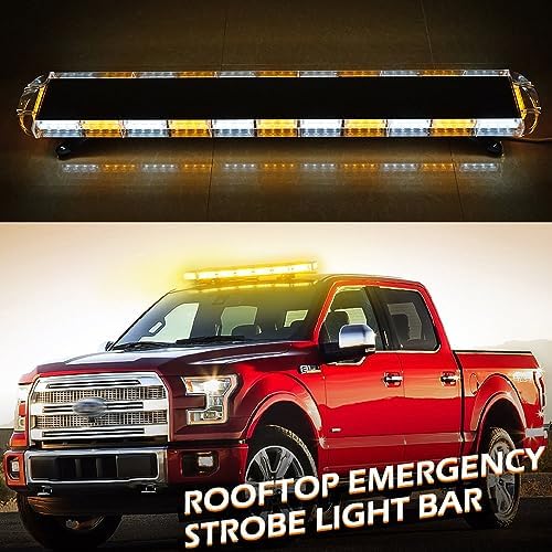 51" 96 LED Light Emergency Warning Security Strobe Hazard Flash Light Bar 16 Flashing Modes for Truck Tow Construction Vehicle Car Snowplow Rooftop with Control Pannel High Intensity (Amber/White)