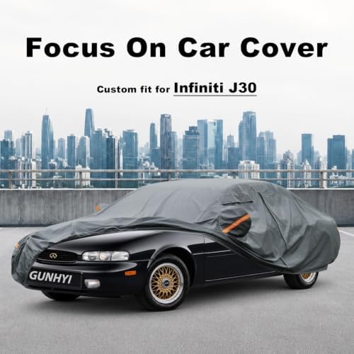 GUNHYI Premium Car Cover Custom Fit Infiniti J30, 16 Layers Heavy Duty Car Cover Waterproof All Weather with Zipper Door for Sun Rain Snow Dust Uv Protection