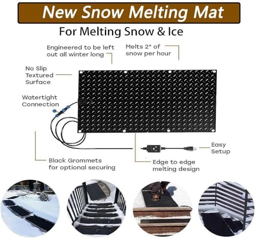 Heated Snow Melting Mats for Entrances 1/2/3/4/5 pcs No-Slip Heating Stair Heating Mats,Heated Outdoor Mats W/5ft Power Cord Snow Melting Mats for Winter Snow Removal(5 Pcs,12x24in/(30x60cm))
