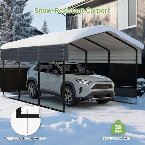 Real Relax 10'x15' Heavy Duty Metal Carport, Grey