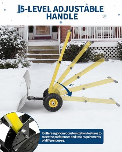 Snow Shovel with 29.13x19.8 in Wide Blade, Heavy Duty Rolling Snow Pusher