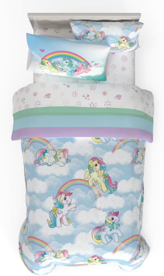 Franco Collectibles My Little Pony Classic Retro Unicorn Rainbow Bedding 5 Piece Super Soft Comforter and Sheet Set with Sham, Twin, (100% Official Licensed Product)