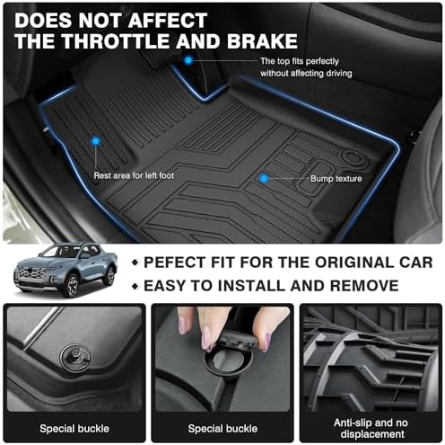Powerty Floor Mats Truck Bed Mat for 2022-2026 Hyundai Santa Cruz All Weather 3D TPE Anti-Slip Protection, 1st & 2nd Row Set with Truck Bed Liner Accessories