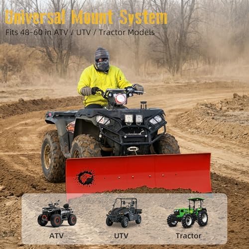 ATV/UTV Front Mount Land Leveler, 48"-60" Adjustable Steel Driveway Grader for Gravel&Dirt, Heavy Duty Yard Leveling Tool, Snow Plow Kit Compatible, 5-Position Angle, Winch Required (Sold Separately)