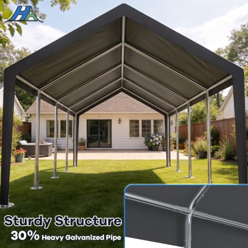 13x25 Heavy Duty Carport, Extra Length, Grey
