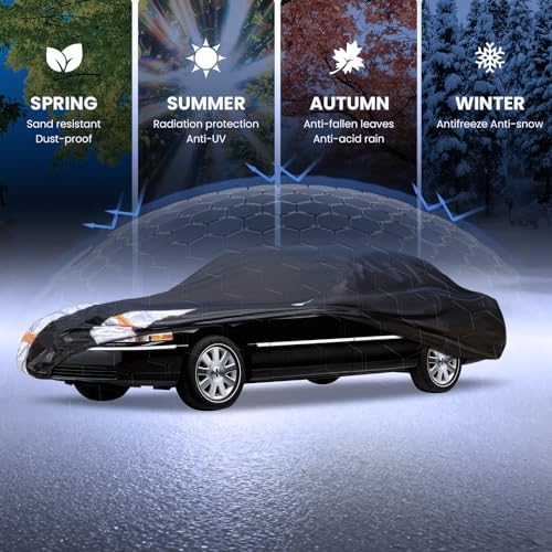 Multi-Layer Car Cover Custom Fit for Lincoln Town(1981-2011), 100% Waterproof All Weather for Automobiles, Gift with Towel, Heavy Duty Car Covers for Rain Sun UV Protection with Door Zipper.