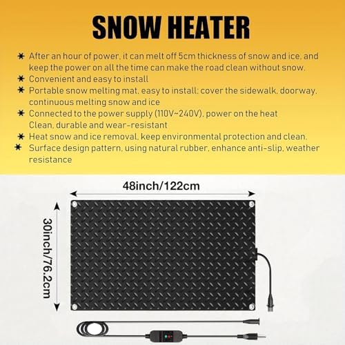Heated Snow Melting Mats for Doorways- Outdoor Heated Mats- Non-Slip Electric Heated Foot Mats for Winter Snow Removal- Heated Snow Melting Mat for Stairs garages Driveway (30in x 48in)
