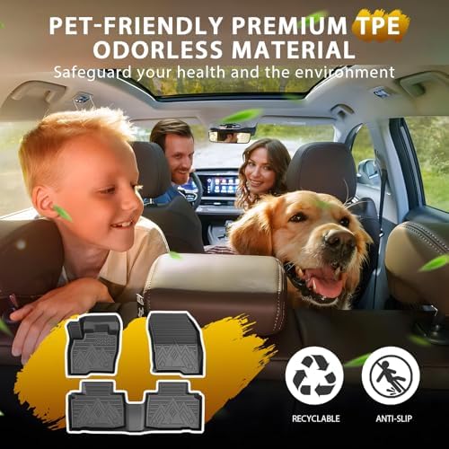 Powerty Floor Mats for 2015-2024 Ford Edge All Weather 3D TPE Anti-Slip Car Liners for 1st & 2nd Row Accessories