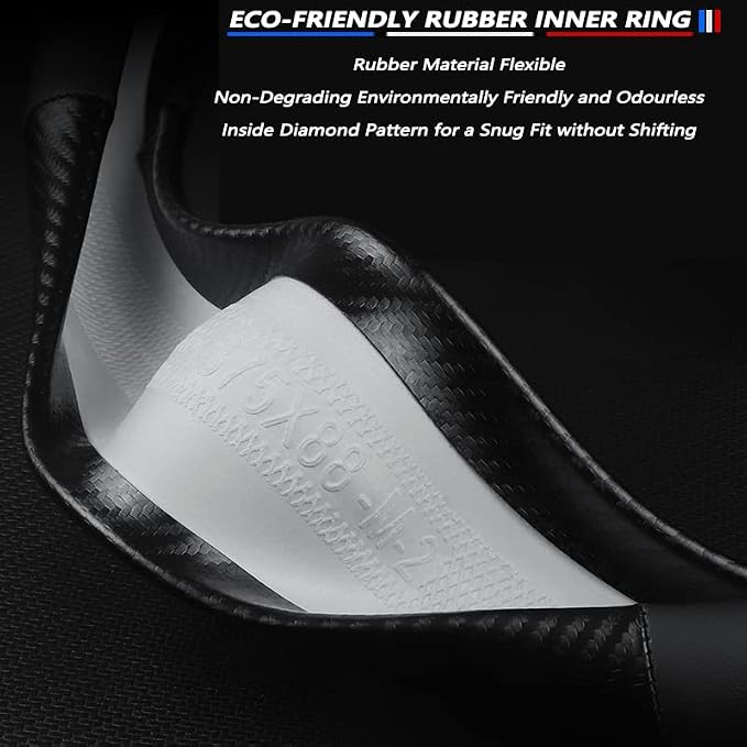 Steering Wheel Cover Compatible with Honda, Nappa Leather&Carbon Fiber Texture Steering Wheel Cover, 14.5-15 Inch Diameter with 2 Coasters and USB Fast Charging Cable (Red)