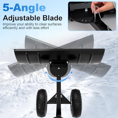 Cinnvoice 29" Snow Pusher Shovel with Wheels, Heavy Duty Adjustable Angle Metal Rolling Wheeled Snow Pusher Removal, Plow Shovel on Wheels for Driveway, Sideway, Walkway, Yard, Garage, Snowy Ways
