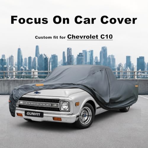 GUNHYI Premium Truck Cover Custom Fit Chevrolet C10, 16 Layers Heavy Duty Truck Cover Waterproof All Weather with Zipper Door for Sun Rain Snow Dust Uv Protection