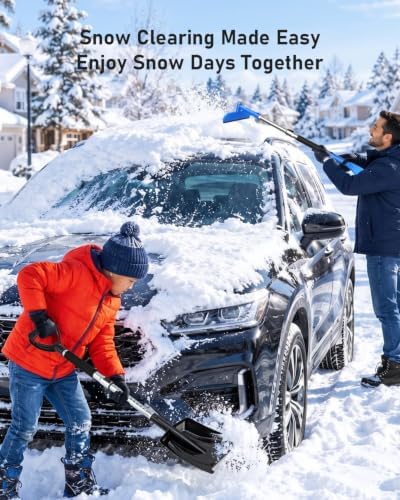 helloleiboo 47.6" Snow Shovel and Snow Brush, Extendable, Interchangeable Heads