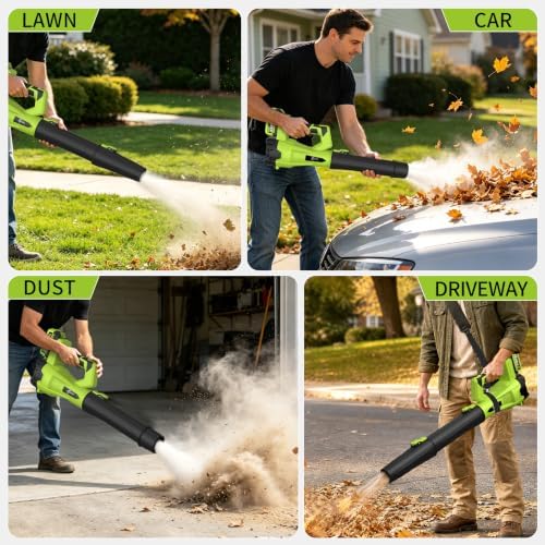 Leaf Blower Cordless, 6 Speeds, Electric Blower with 2×4.0Ah Batteries Powered & Charger, Dual Shoulder Straps & Storage Bag, Electric Blower for Lawn Care, Yard, Leaves, Dust, Snow