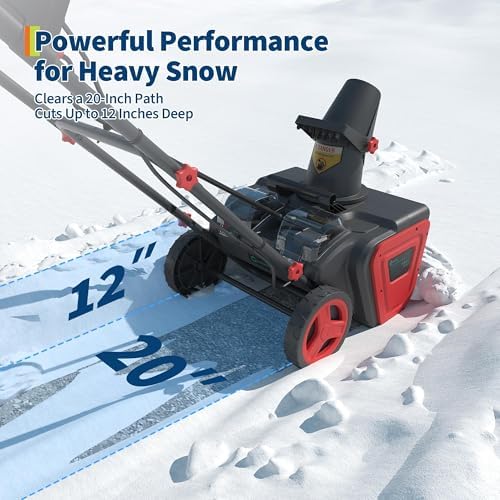 Cordless Snow Blower, Electric Self-Propelled Battery Snow Blower with 2X 20v Battery, Clears 20" Wide, 12" Deep Snow, 180° Rotating Chute, LED Lights for Winter Storm for Sidewalk and Driveways, Red