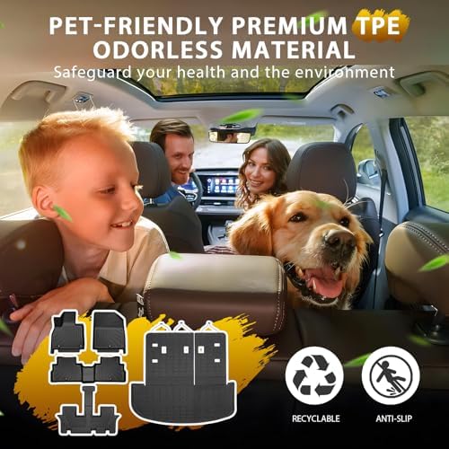 Powerty Floor Mats for 2020-2025 Kia Telluride 7/8 Passenger Car Mats Accessories, All Weather 3D TPE Anti-Slip Trunk Cargo Liner Seat Back Covers Protectors Full Set Car Accessories