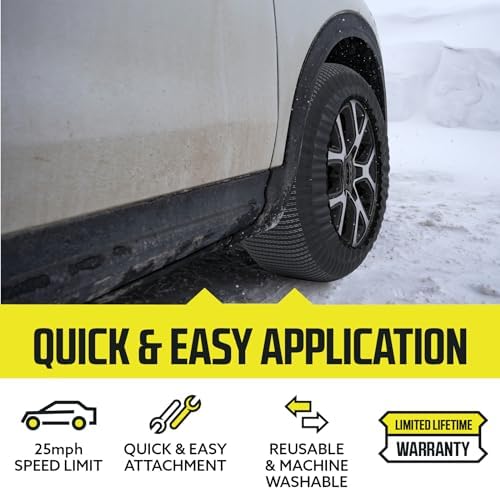 Snow Socks for Tires - Great Alternative to Tire Chains for Cars, 3D Fabric for Maximum Tire Traction & Grip, Fits SUVs, Most Subaru Models, Minivans, Pickups & Sedans (Set of 2) - Medium