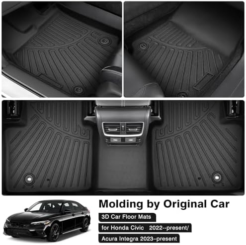 Powerty Floor Mats for 2022-2026 2027 Honda Civic Sedan/Hatchback/Sport/2023-2025 Acura Integra All Weather 3D TPE Anti-Slip Car Liners for 1st & 2nd Row Accessories