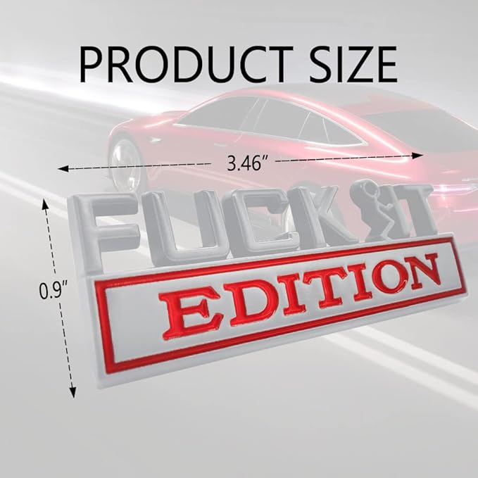 Fuck IT Edition Emblem, Car Exterior Emblems Badge 3D Sticker Decal, Fuck-IT Edition Emblem 3D Fender Badge Decal, 3D Fender Badge Decal Car Truck Replacement, Fit for All Cars (Sliver Red)