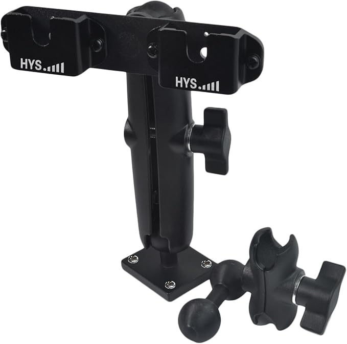 HYS Heavy Duty Drill Base Tablet Handheld CB Radio/Mic Holder Truck Mount, Aluminum 360° Adjustable 2-Stage Stand for Commercial Vehicles Car and Wall, for Handheld CB Radio&Mic with Clip/Round Knob