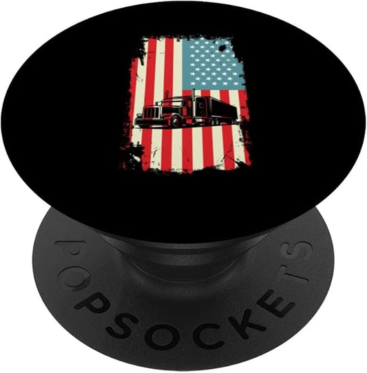 American Flag Trucker Semi Trailer 18 Wheeler Truck Driver PopSockets Adhesive PopGrip