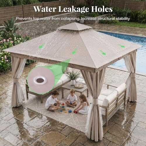 LAUSAINT HOME 12x12 Gazebo Canopy with Netting, Curtains & Double Roof