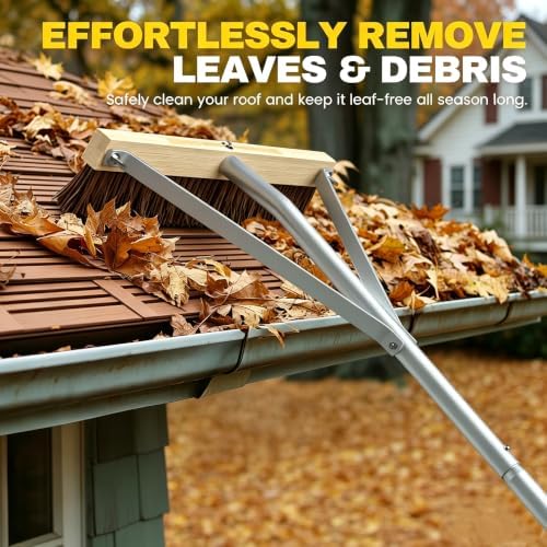 Huracan Leaf Roof Brush Year-Round, Snow Roof Rake with Gloves, 5-21ft Adjustable Leaves Snow Removal Tool, Anti-Slip Handle Cleaning Brush Extension Aluminum Poles, for Cars Shingles Solar Panels