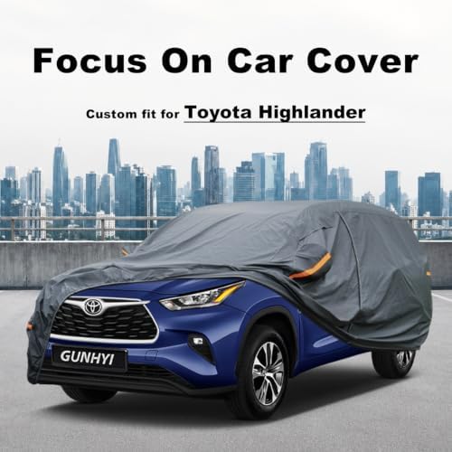 GUNHYI Premium Car Cover Custom Fit Toyota Highlander (2013-2026), 16 Layers Heavy Duty Car Cover Waterproof All Weather with Zipper Door for Sun Rain Snow Dust Uv Protection