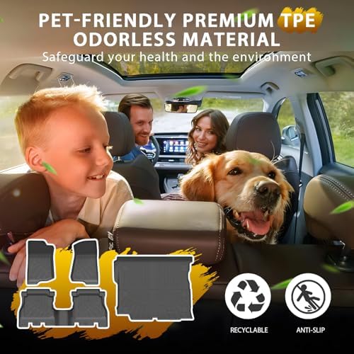 Powerty Floor Mats Cargo Liner for Jeep Wrangler JL Gas 2018-2026 2027 Unlimited 4-Door with Subwoofer (Non JK or 4XE) All Weather 3D TPE Anti-Slip Car Protection, 1st & 2nd Row Set Accessories